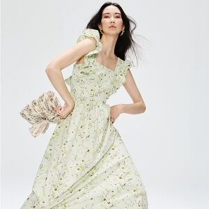 H&M Wildflower Meadow Ruffled Poplin Cotton Midi Dress - NWT